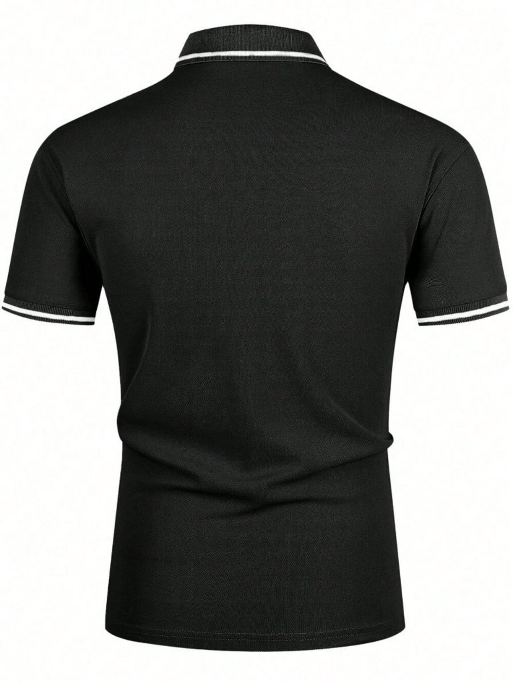 Black Casual Men's Single Striped Trim Polo Shirt - Picture 2 of 5